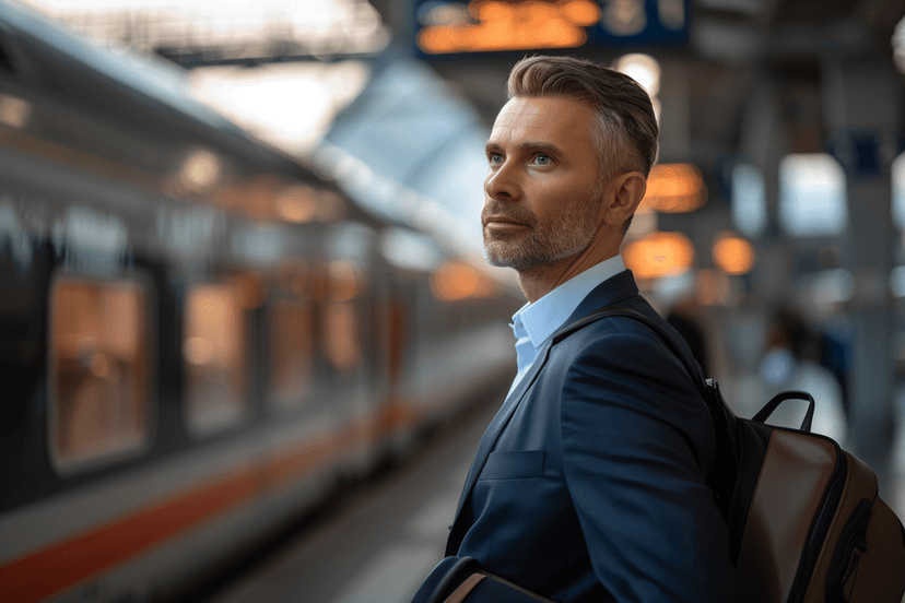 Ein Geschäftsmann auf der Reise mit Lanes & Planes.