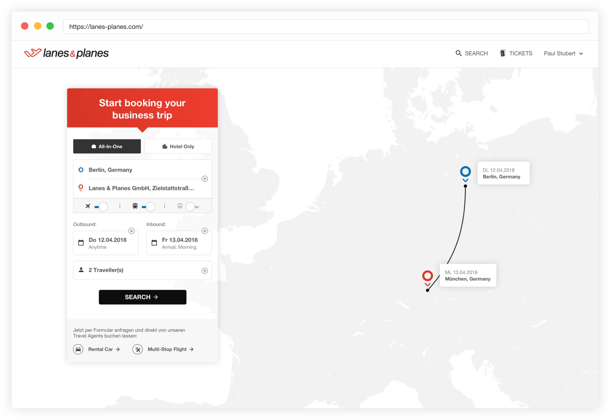 Geschäftsreise-Portal für Ihre Reisen mit Lanes & Planes